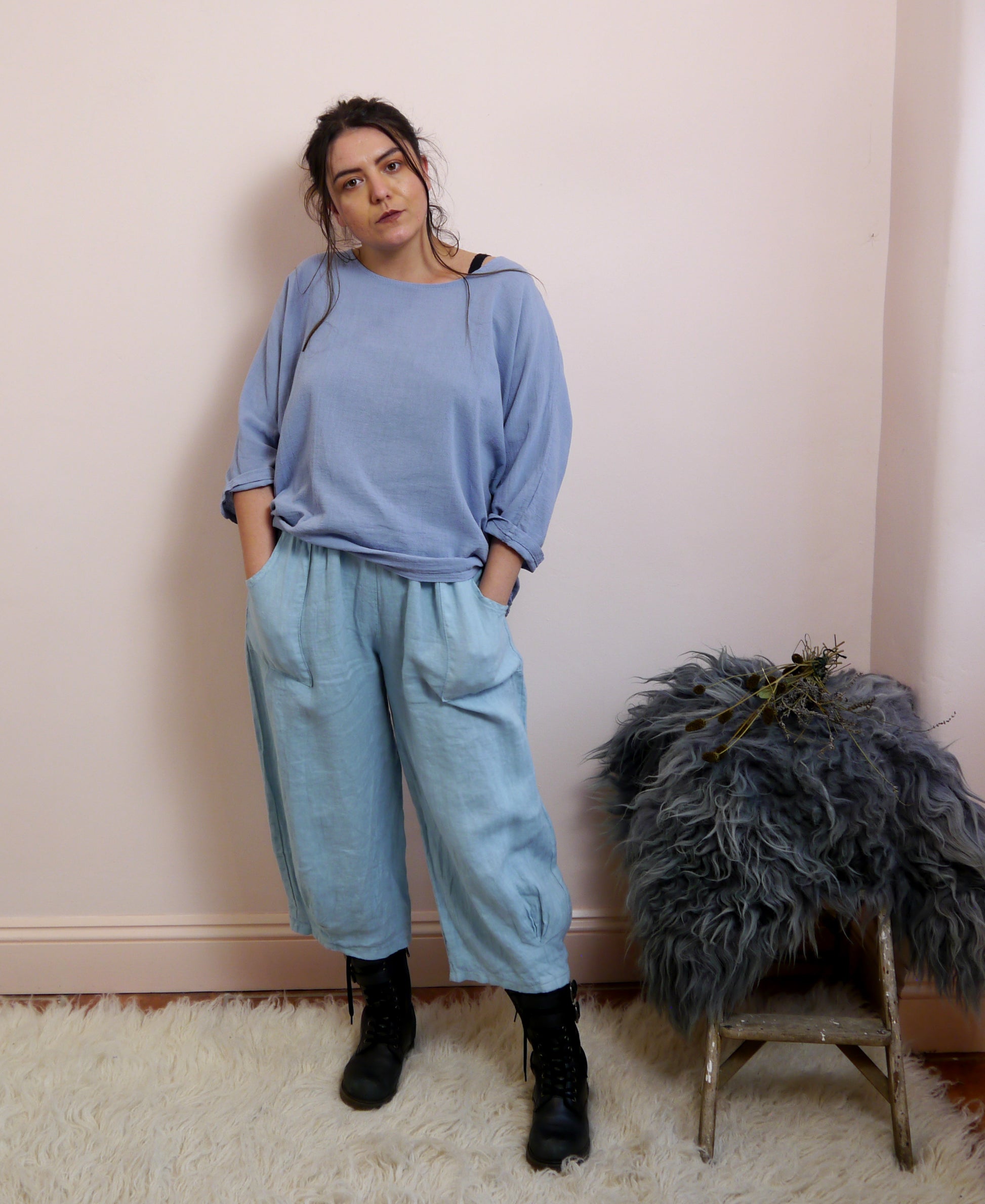 Linen Cocoon Trousers in Sky