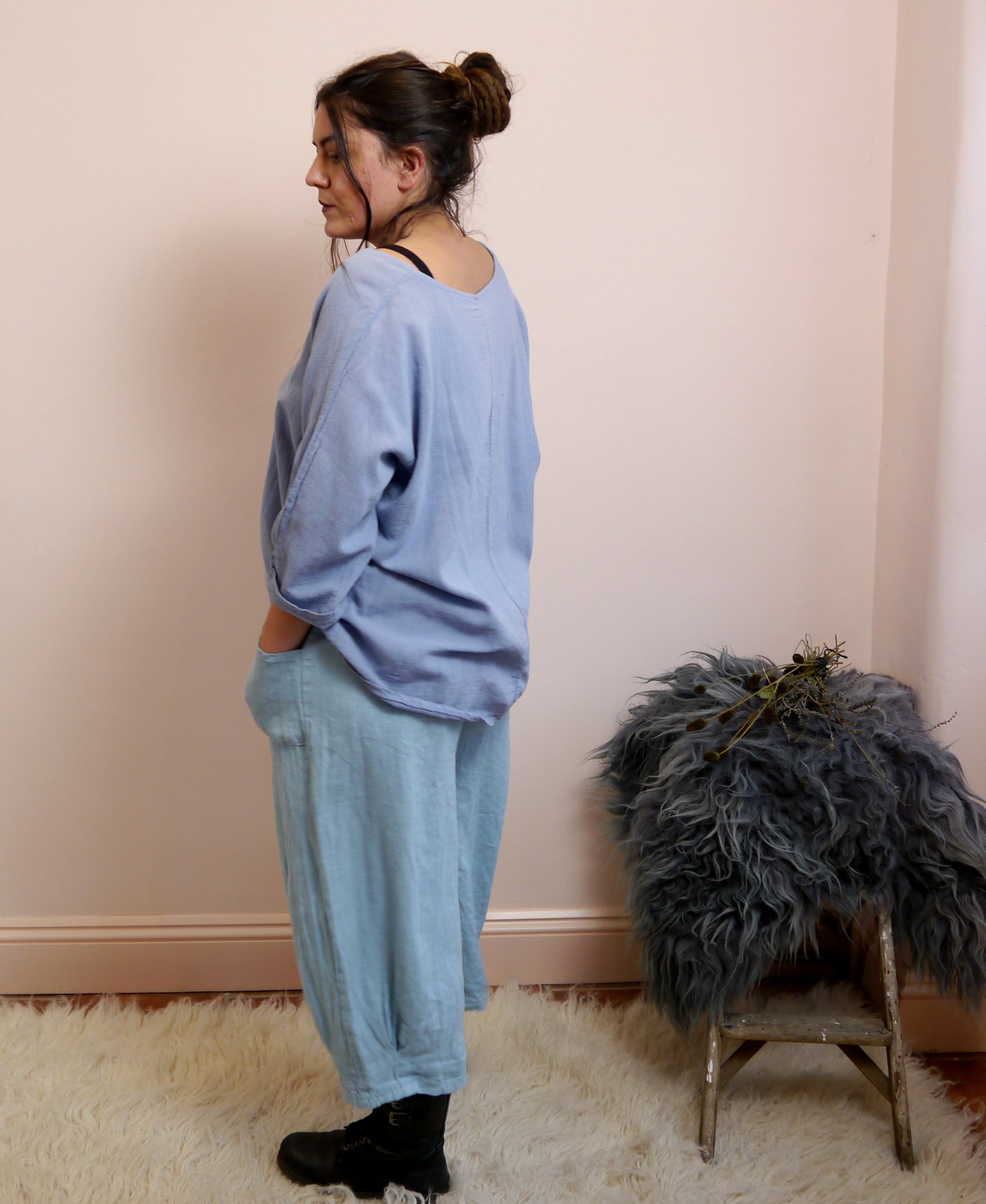 Linen Cocoon Trousers in Sky