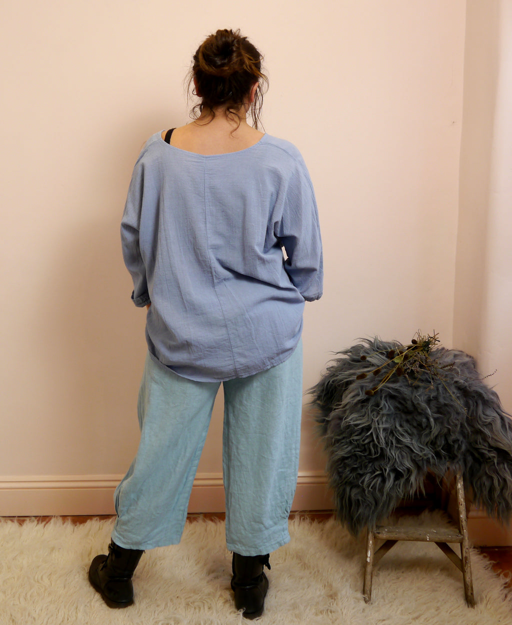Linen Cocoon Trousers in Sky