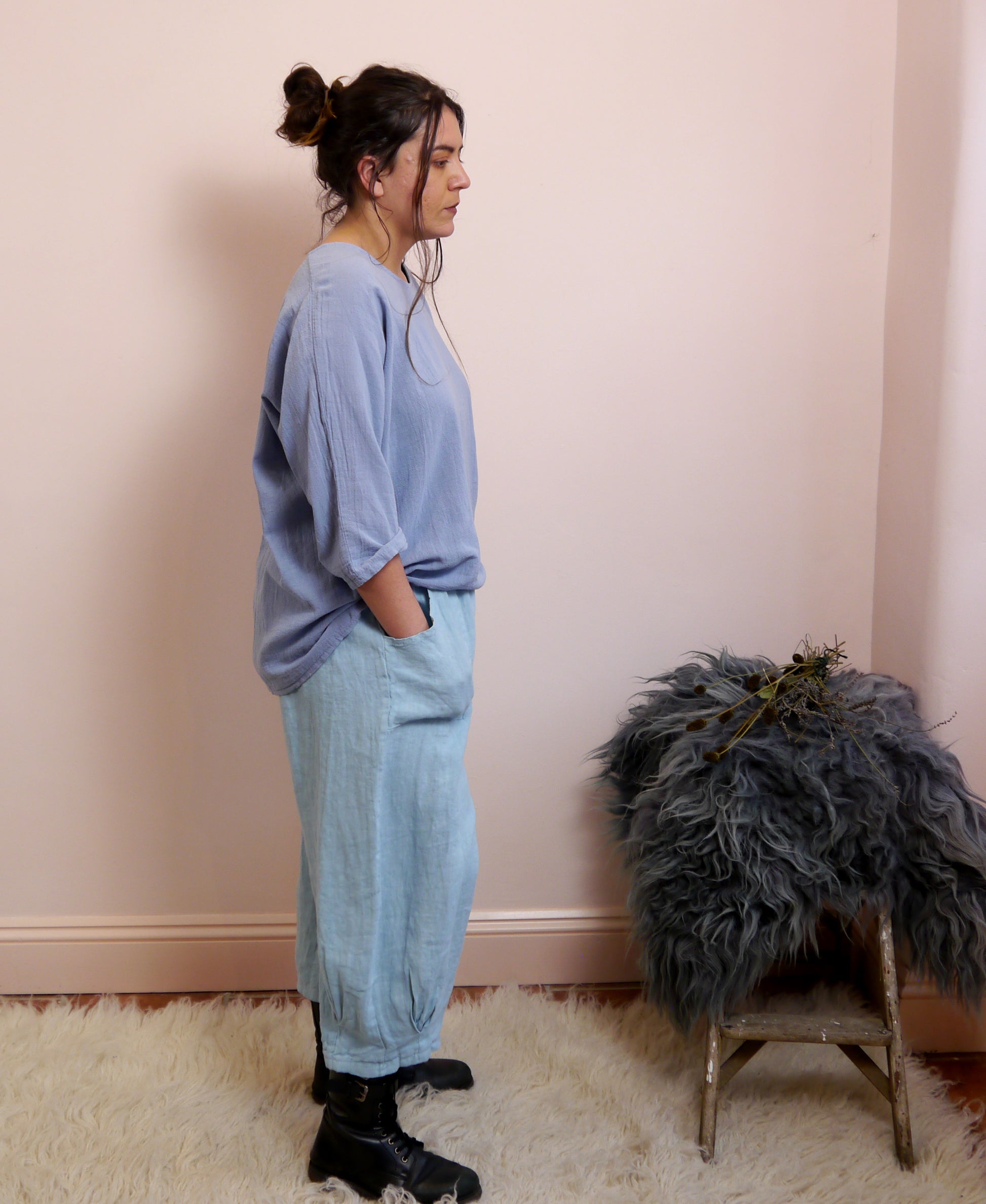 Linen Cocoon Trousers in Sky