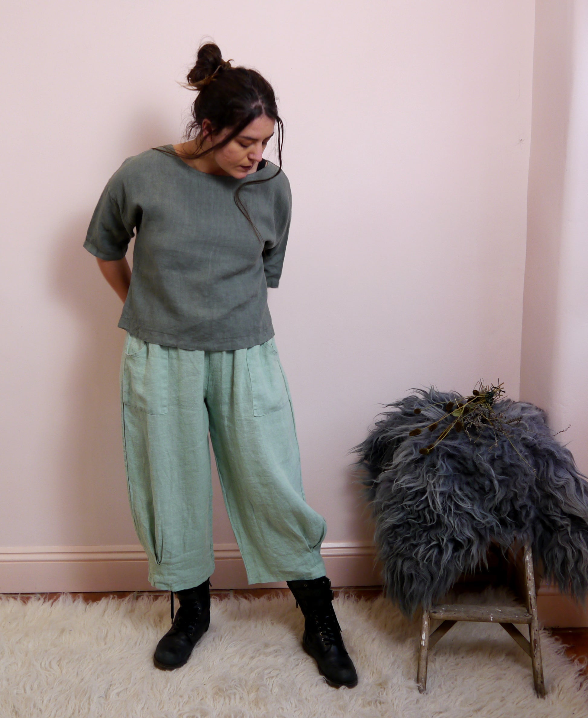 Linen Cocoon Trousers in Seafoam