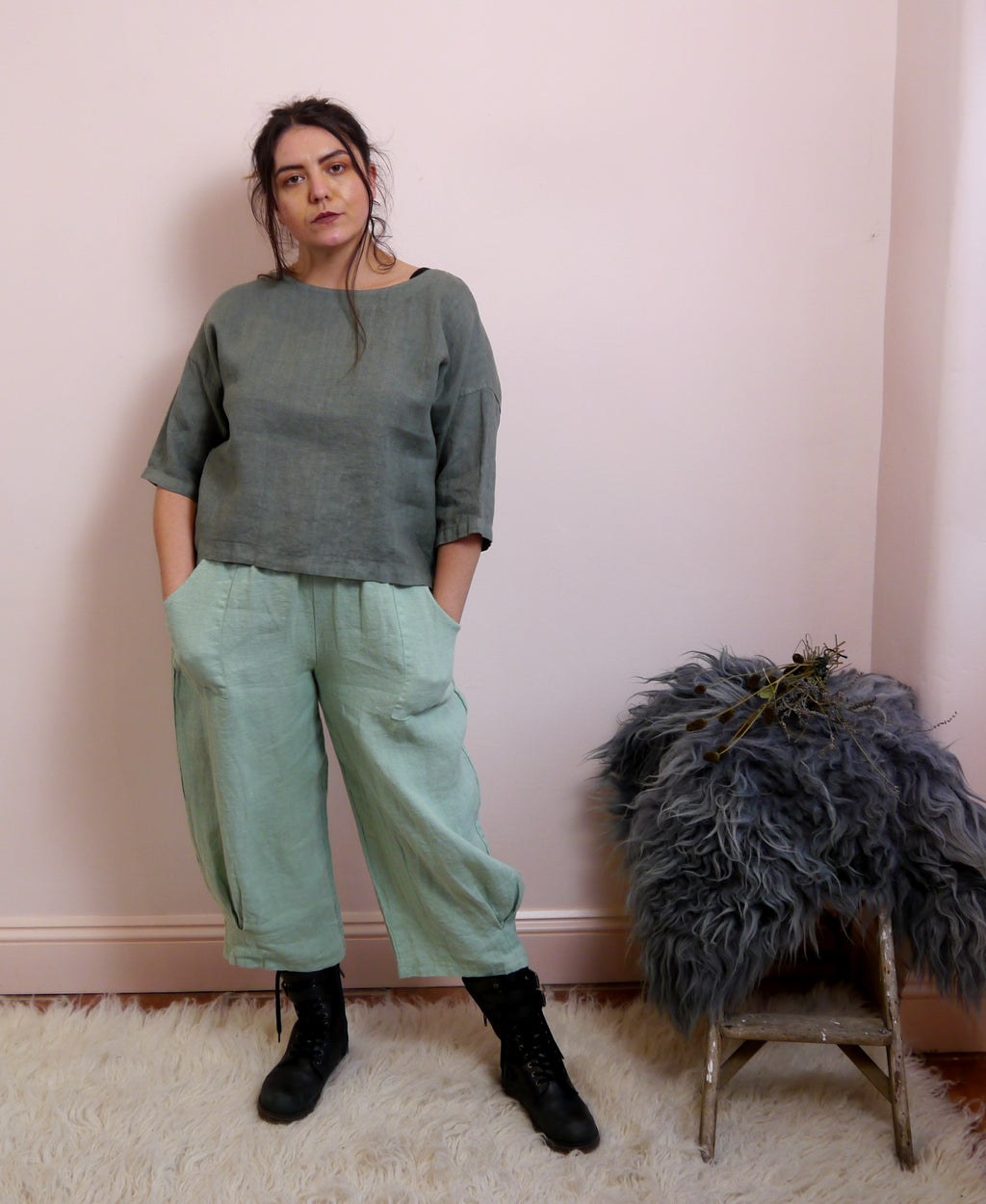 Linen Cocoon Trousers in Seafoam