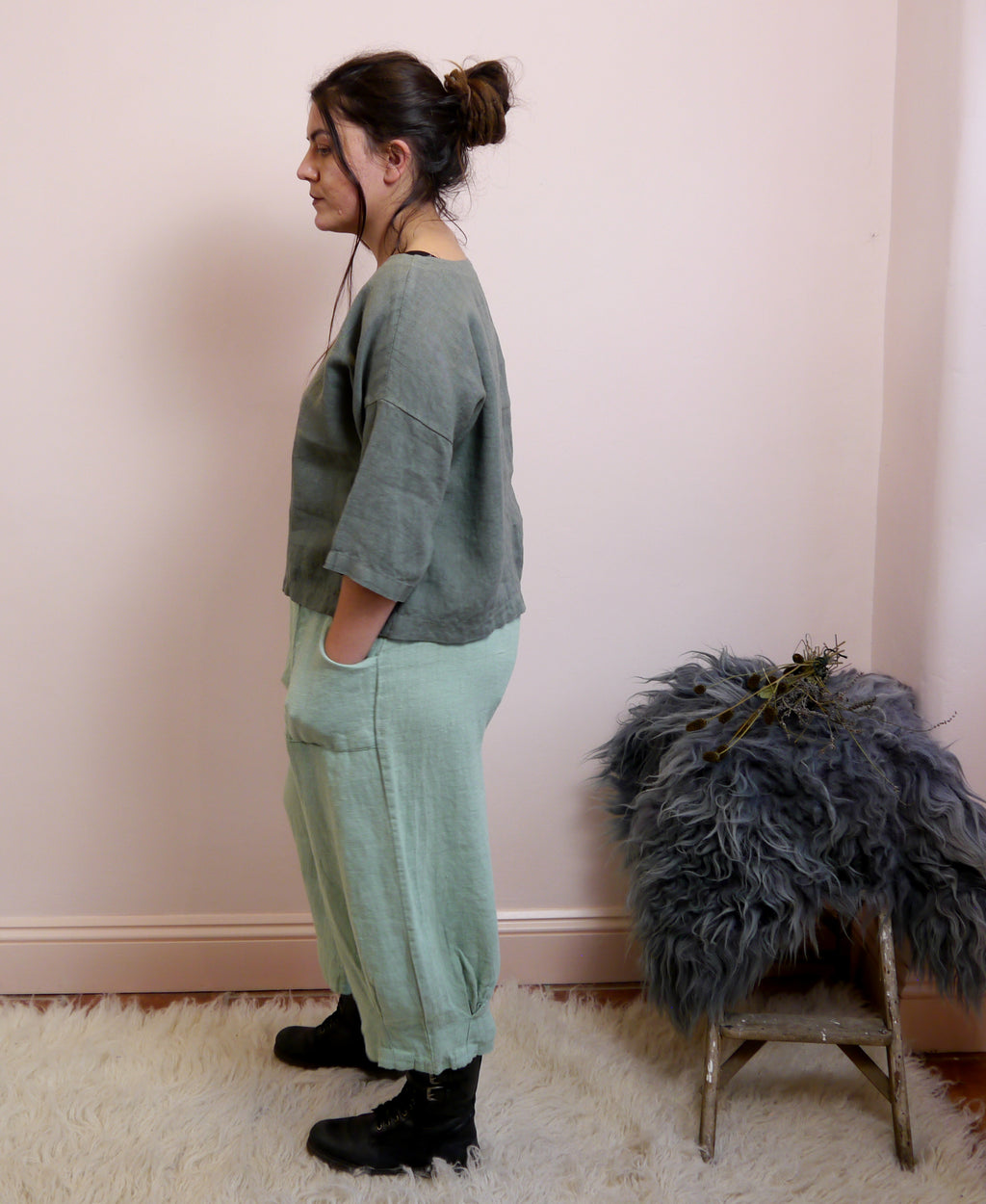 Linen Cocoon Trousers in Seafoam