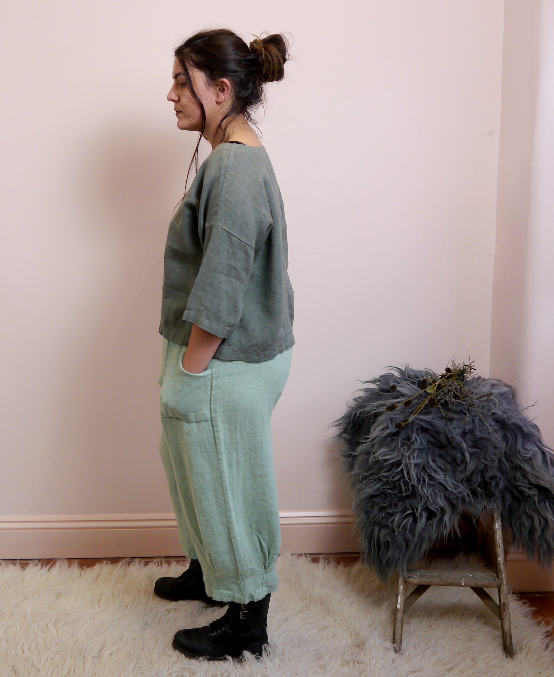 Linen Cocoon Trousers in Seafoam