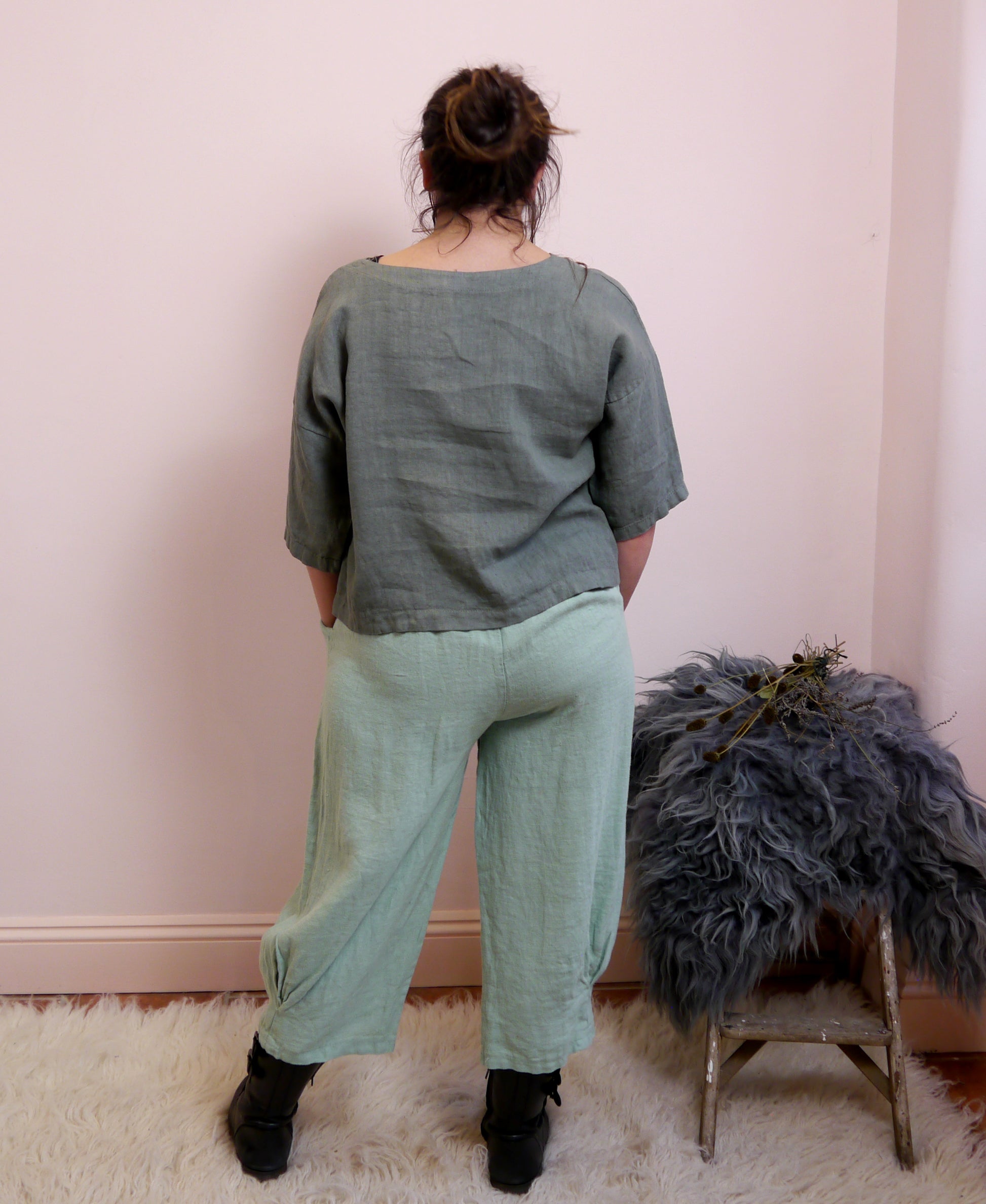 3/4 Sleeve Linen Boxy Top in Lichen