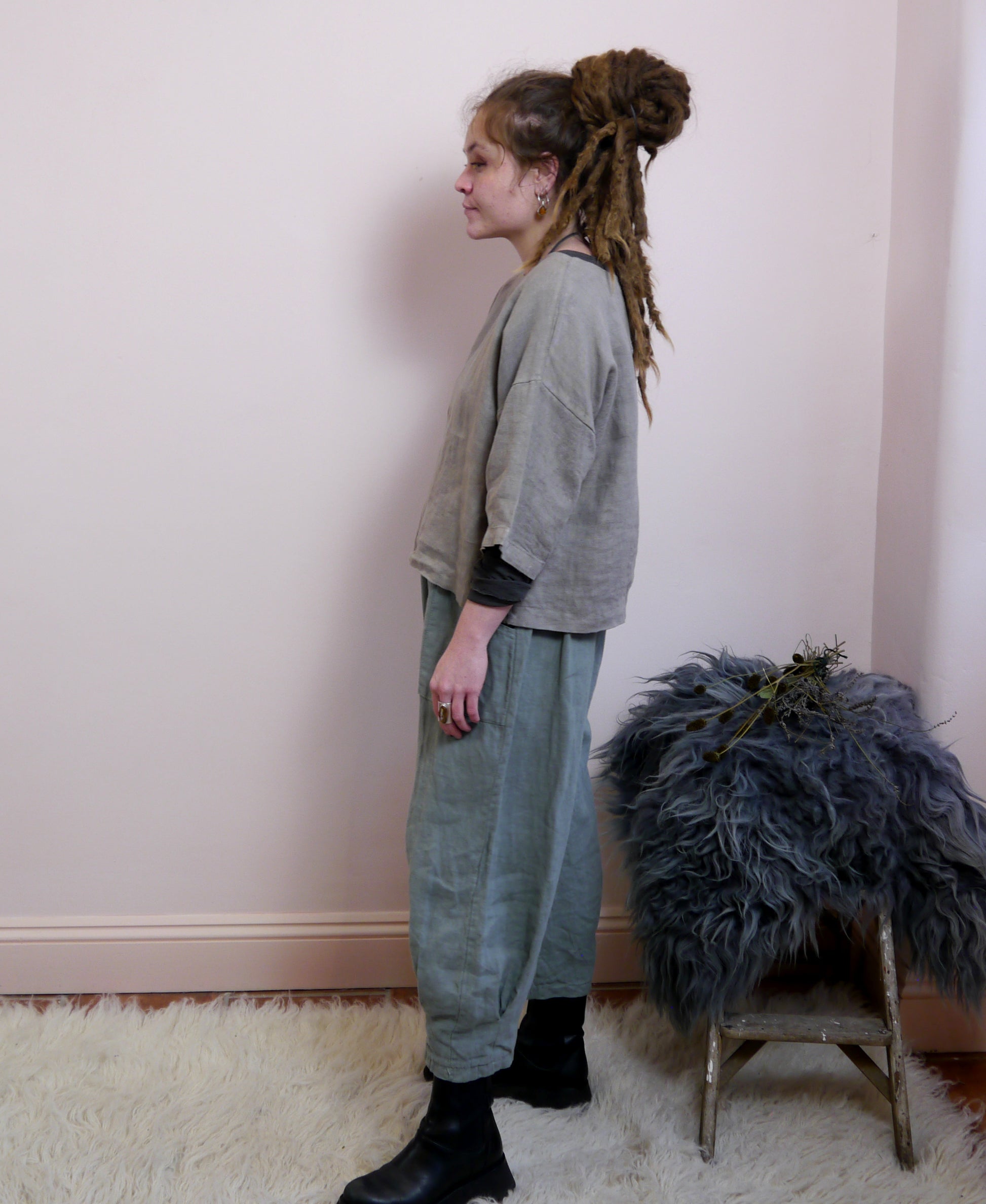 3/4 Sleeve Linen Boxy Top in Mole