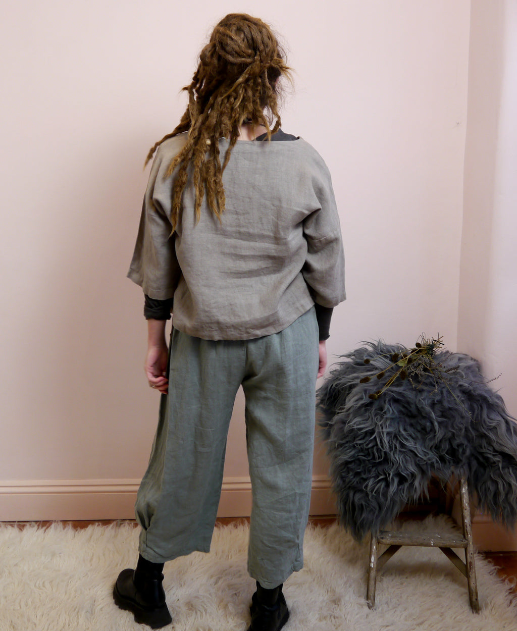 3/4 Sleeve Linen Boxy Top in Mole