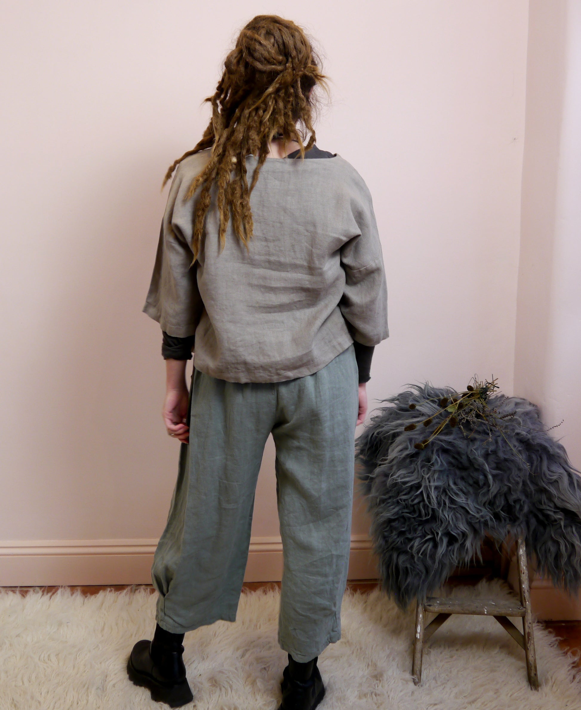 3/4 Sleeve Linen Boxy Top in Mole