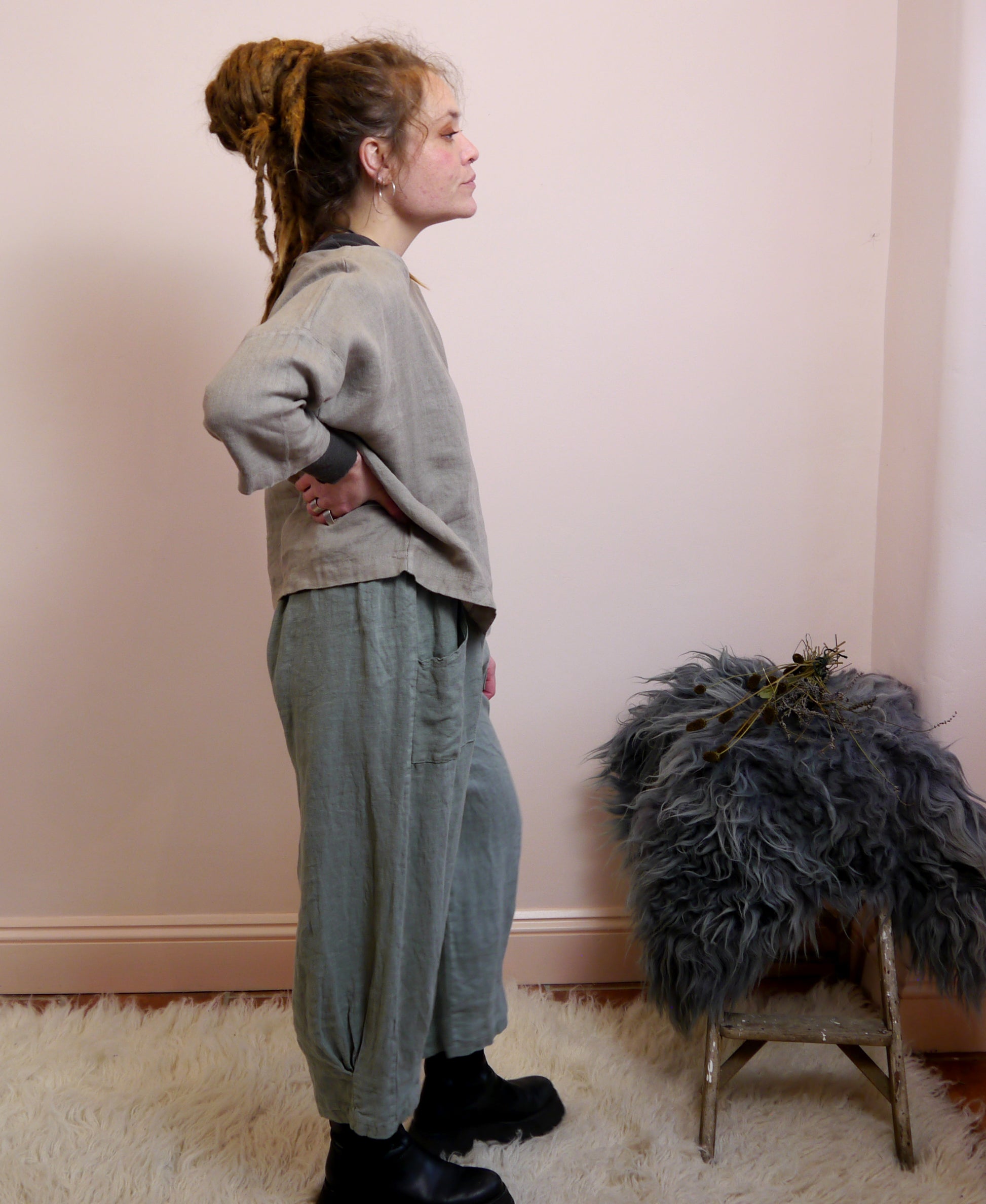 3/4 Sleeve Linen Boxy Top in Mole