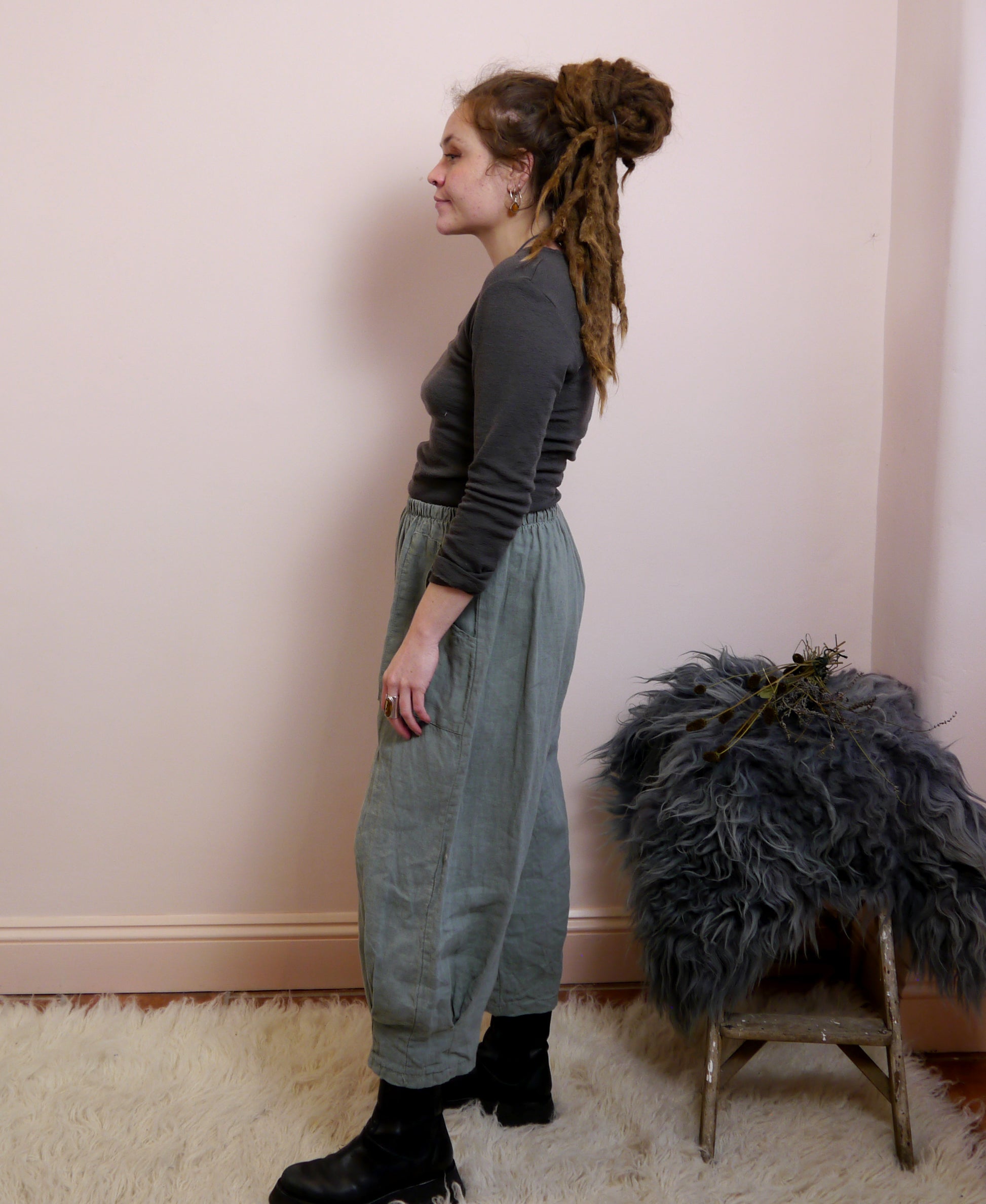 Linen Cocoon Trousers in Lichen