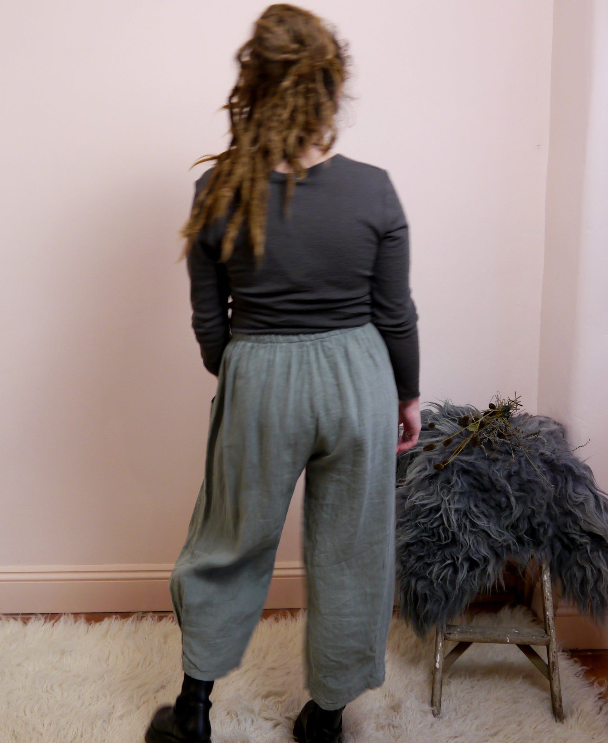 Linen Cocoon Trousers in Lichen