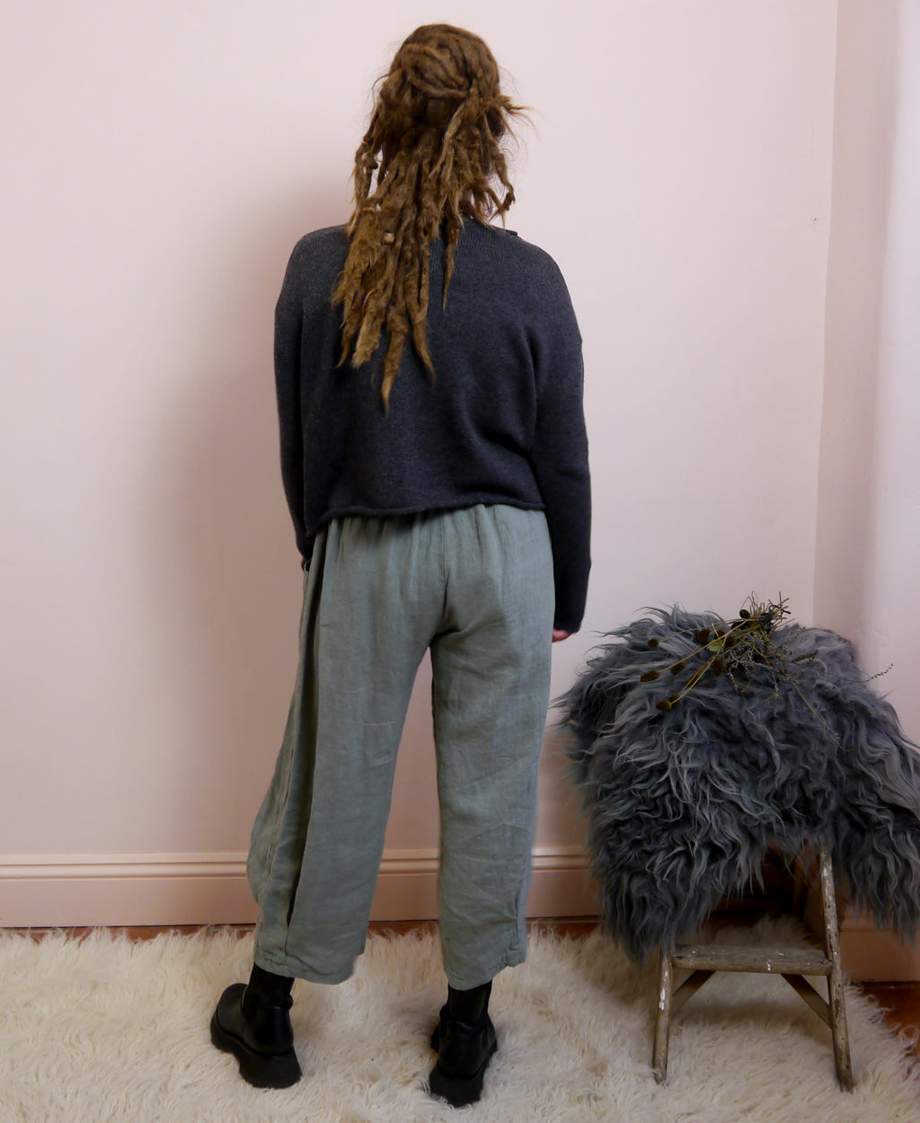 Linen Cocoon Trousers in Lichen