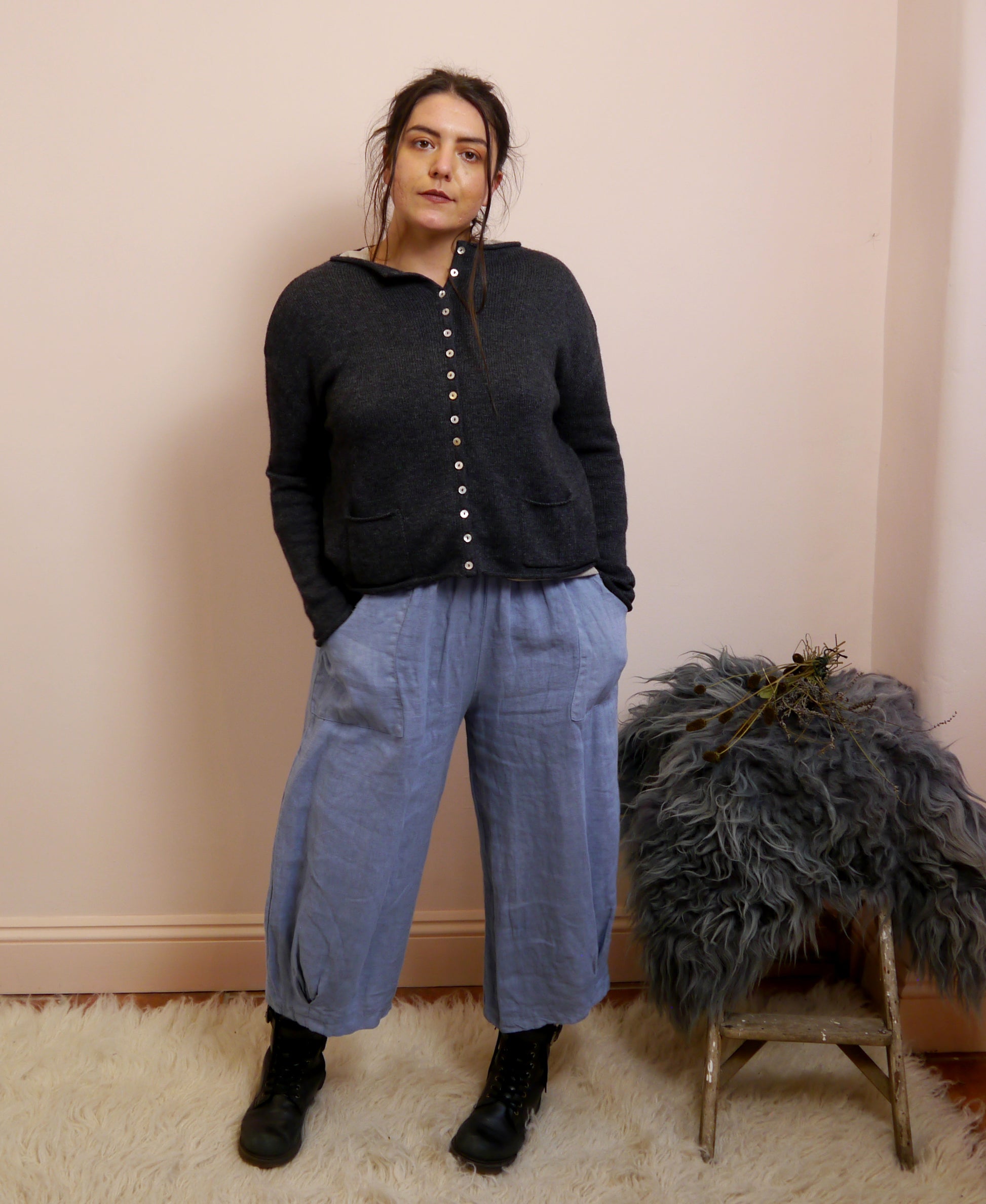 Lambswool/Cashmere Button Cardigan in Graphite Marl