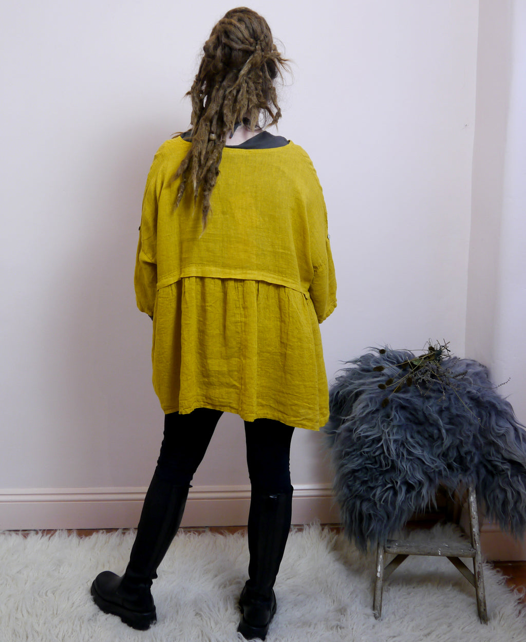 Short Sleeve Linen Tunic in Sunflower