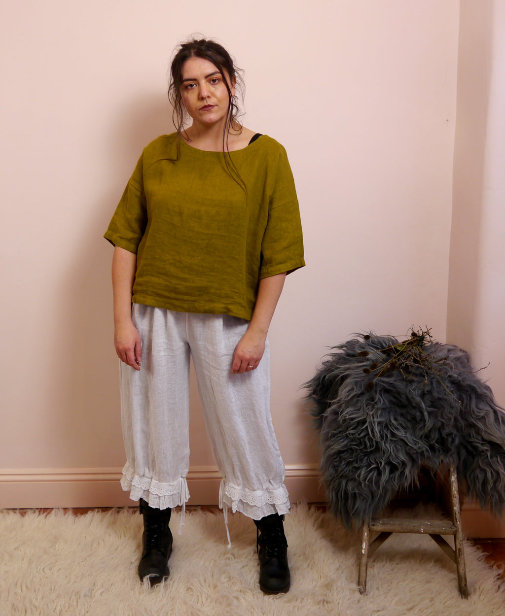 Linen Bloomer Trouser in White