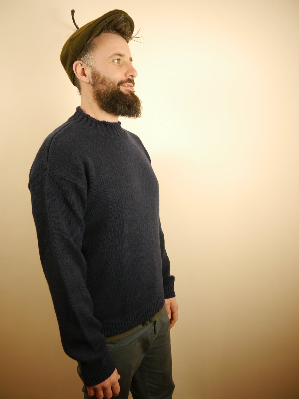Mens cashmere lambswool jumper in Navy Blue