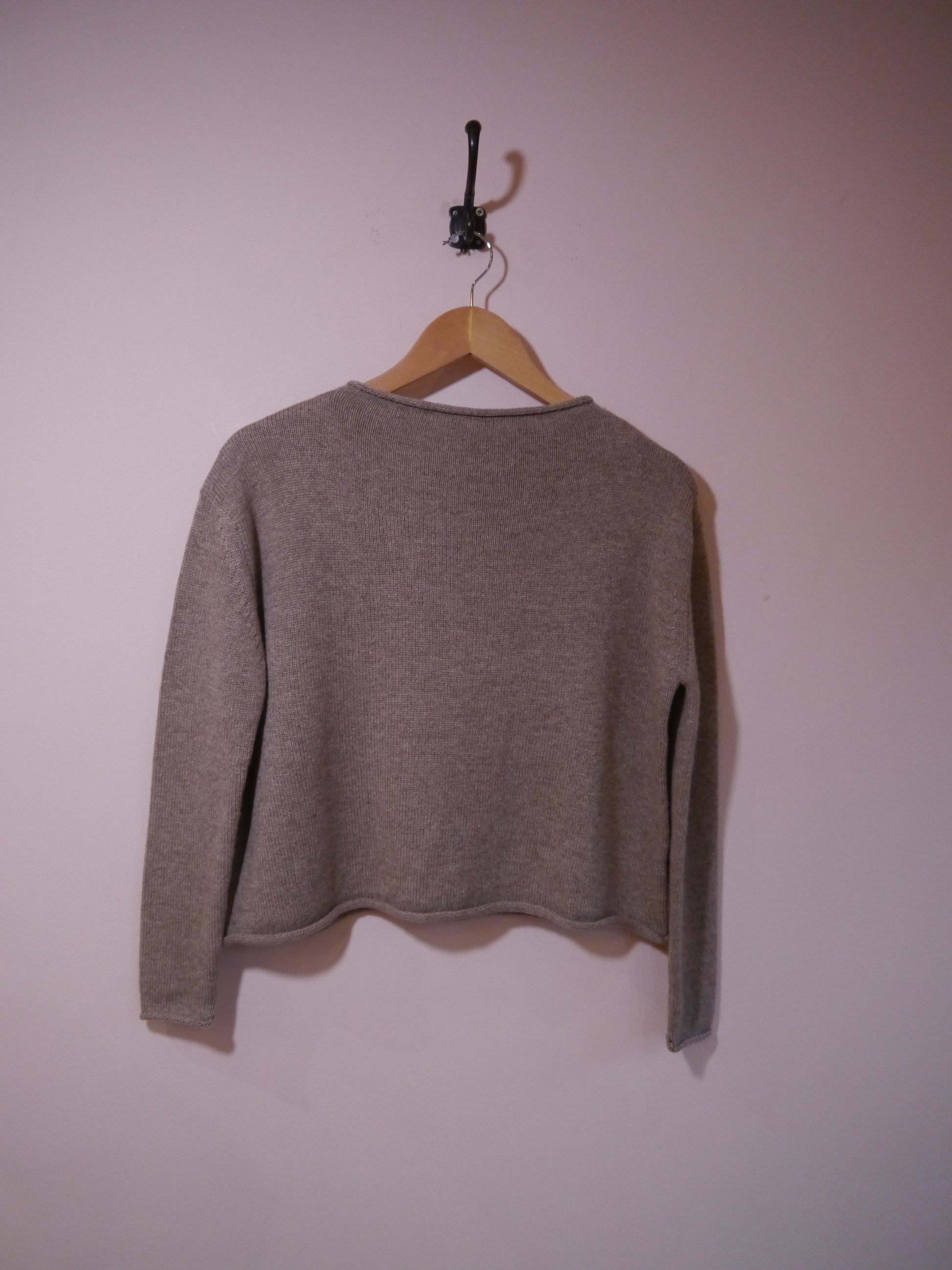 Women's Ochre Lambswool Cashmere Cropped Mock Neck Jumper in Stone Marl
