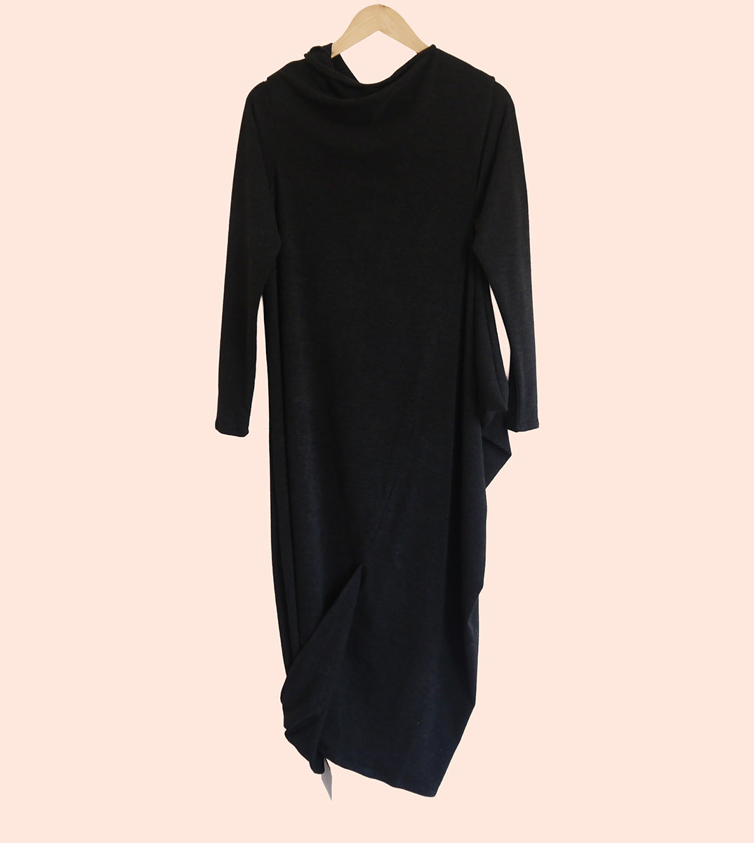 Sartoria Ismara Wool Asymmetric Drape Midi Maxi Dress in Black