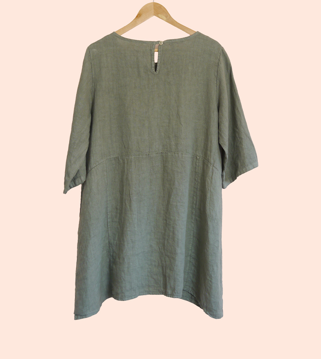 Short Linen Dress with Pockets in Lichen