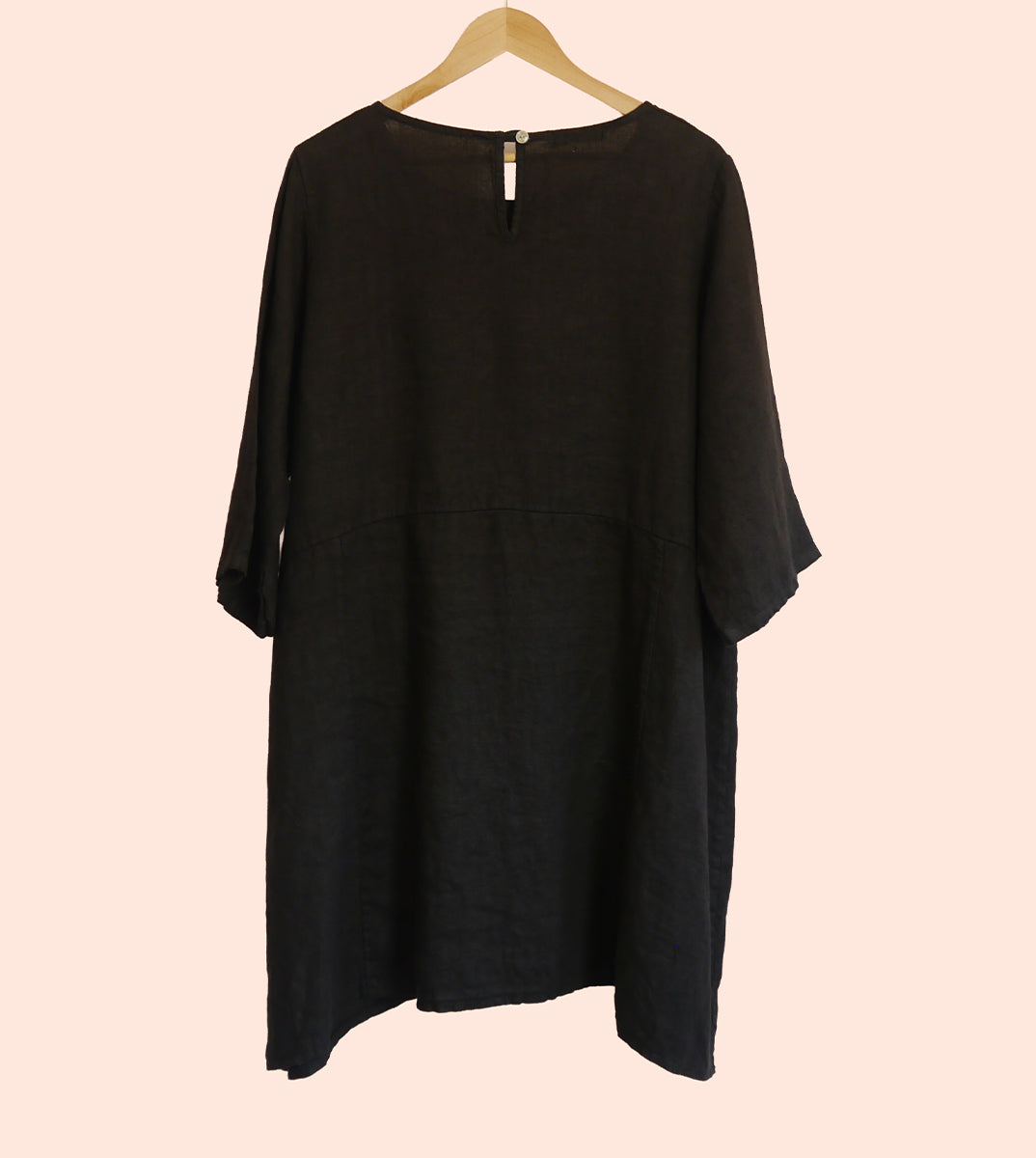 Short Linen Tunic Dress with Pockets in Black