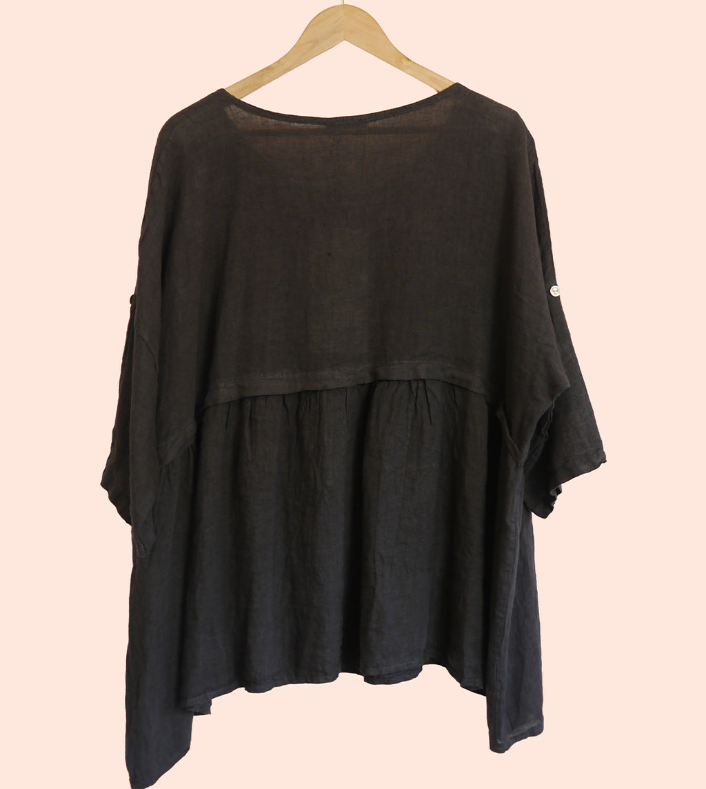 Short Sleeve Linen Tunic in Soot