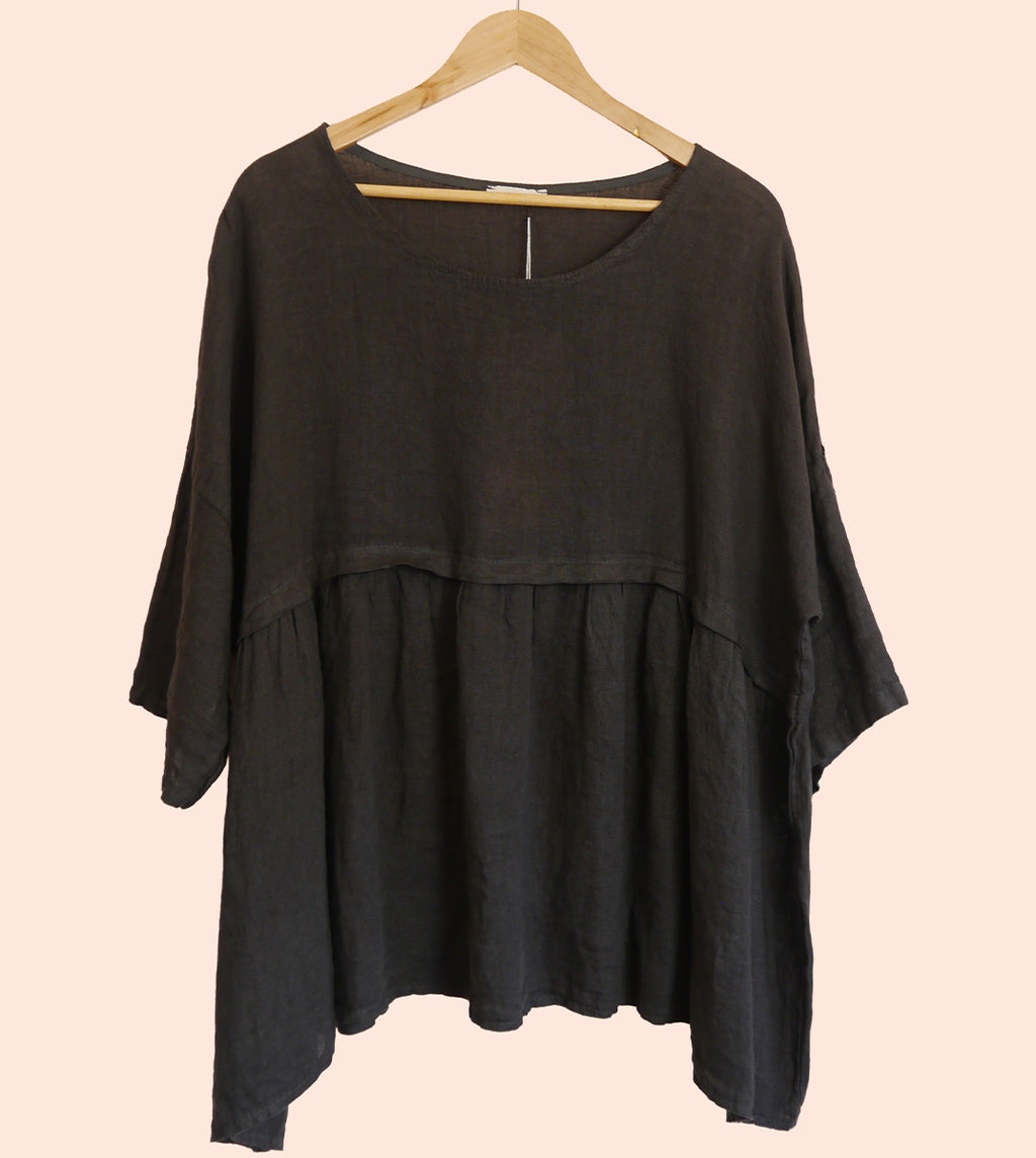 Short Sleeve Linen Tunic in Soot
