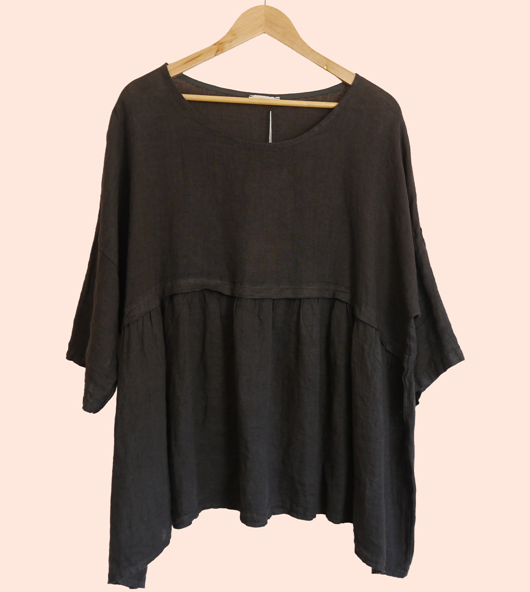 Short Sleeve Linen Tunic in Soot