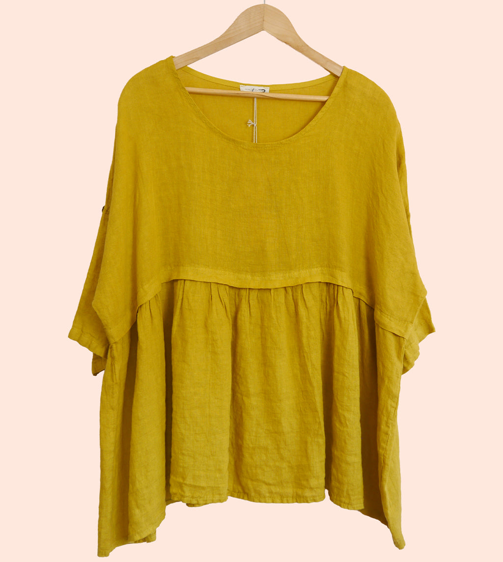Short Sleeve Linen Tunic in Sunflower