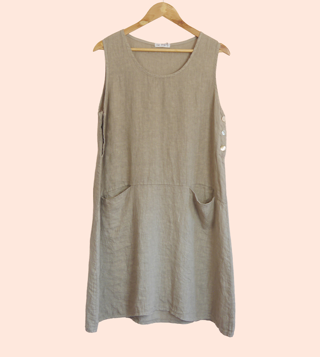 Sleeveless Linen Mini Dress in Mole