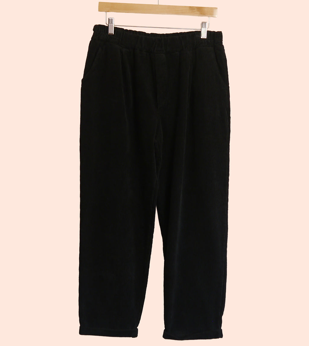Tapered Leg Black Corduroy Trousers