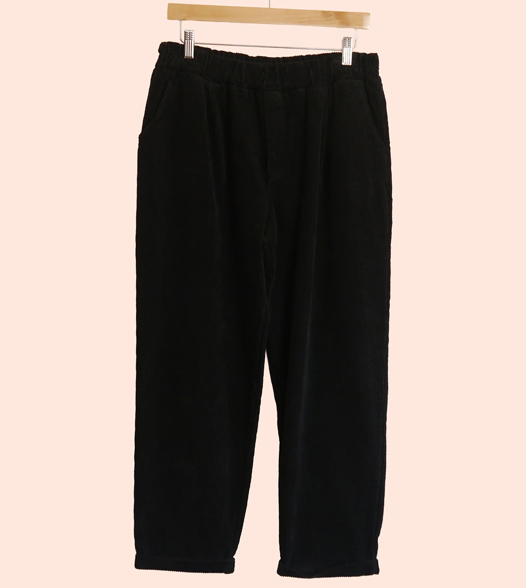 Tapered Leg Black Corduroy Trousers