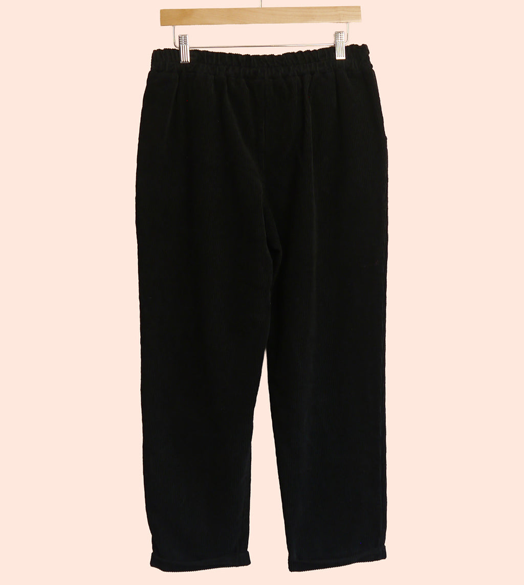 Tapered Leg Black Corduroy Trousers