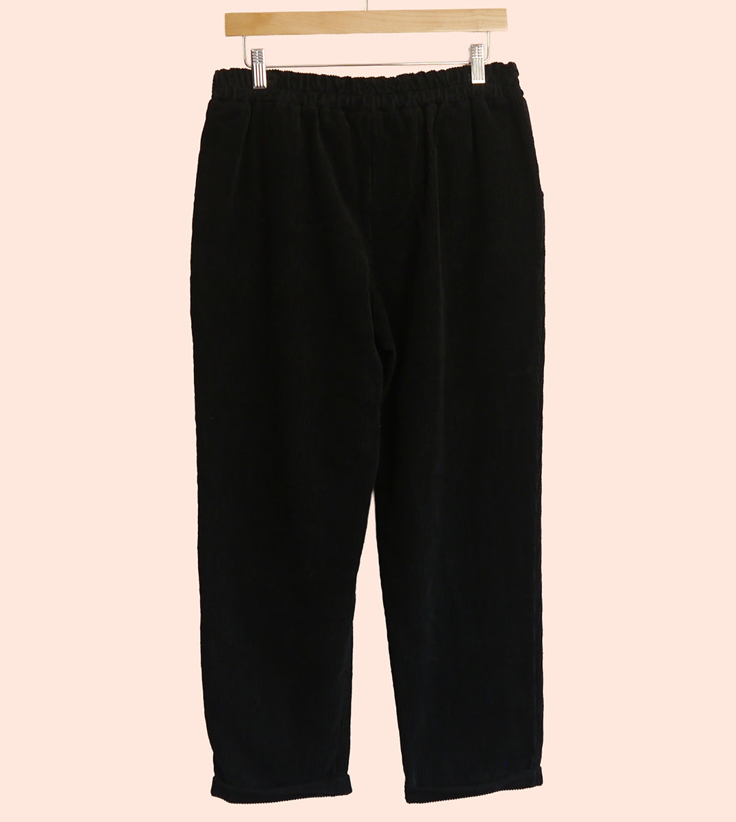 Tapered Leg Black Corduroy Trousers