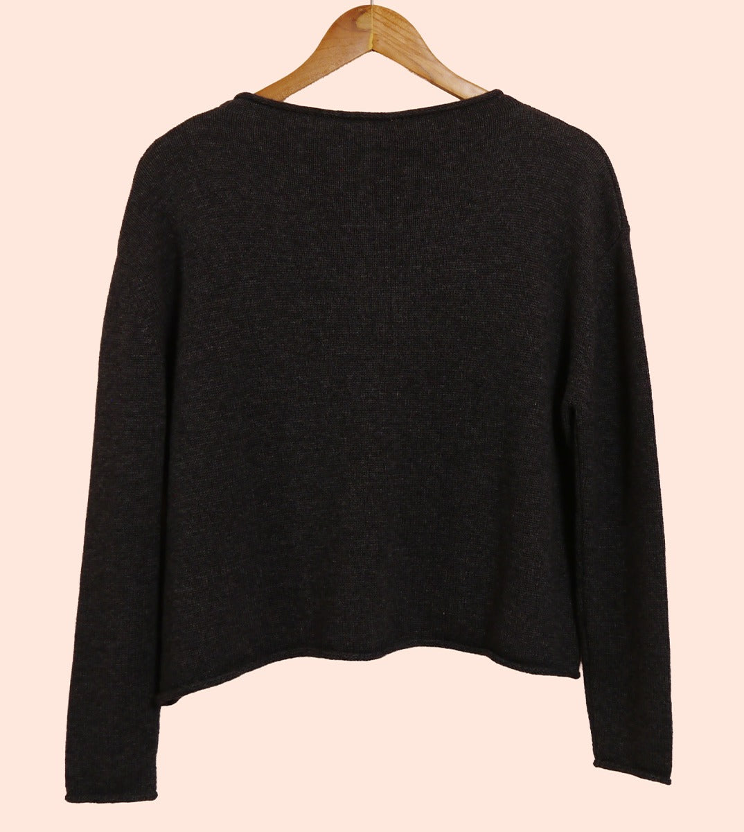 Lambswool/Cashmere Cropped Mock Neck Jumper in Charcoal
