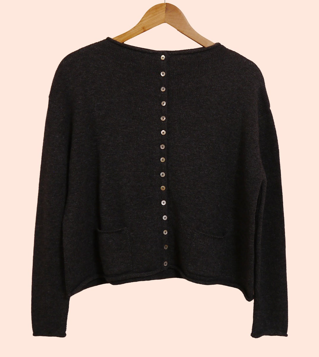 Lambswool/Cashmere Button Cardigan in Graphite Marl