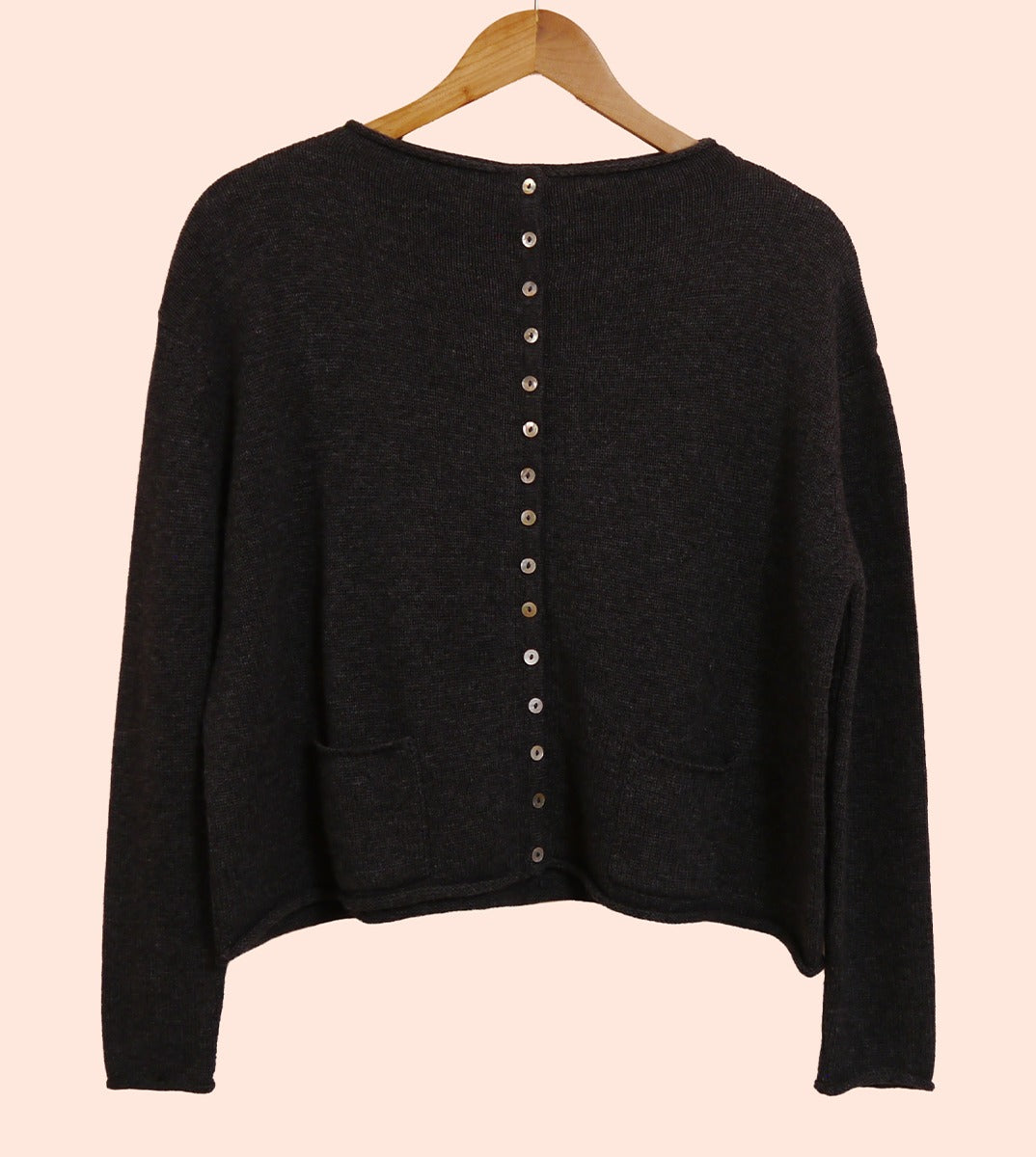 Lambswool/Cashmere Button Cardigan in Graphite Marl