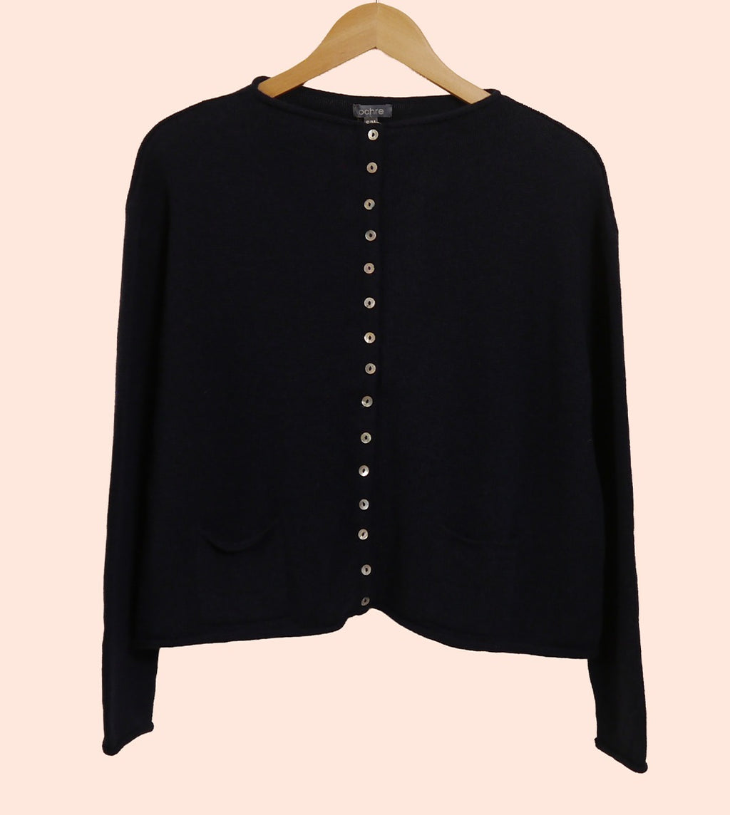 Lambswool/Cashmere Button Cardigan in Navy Marl