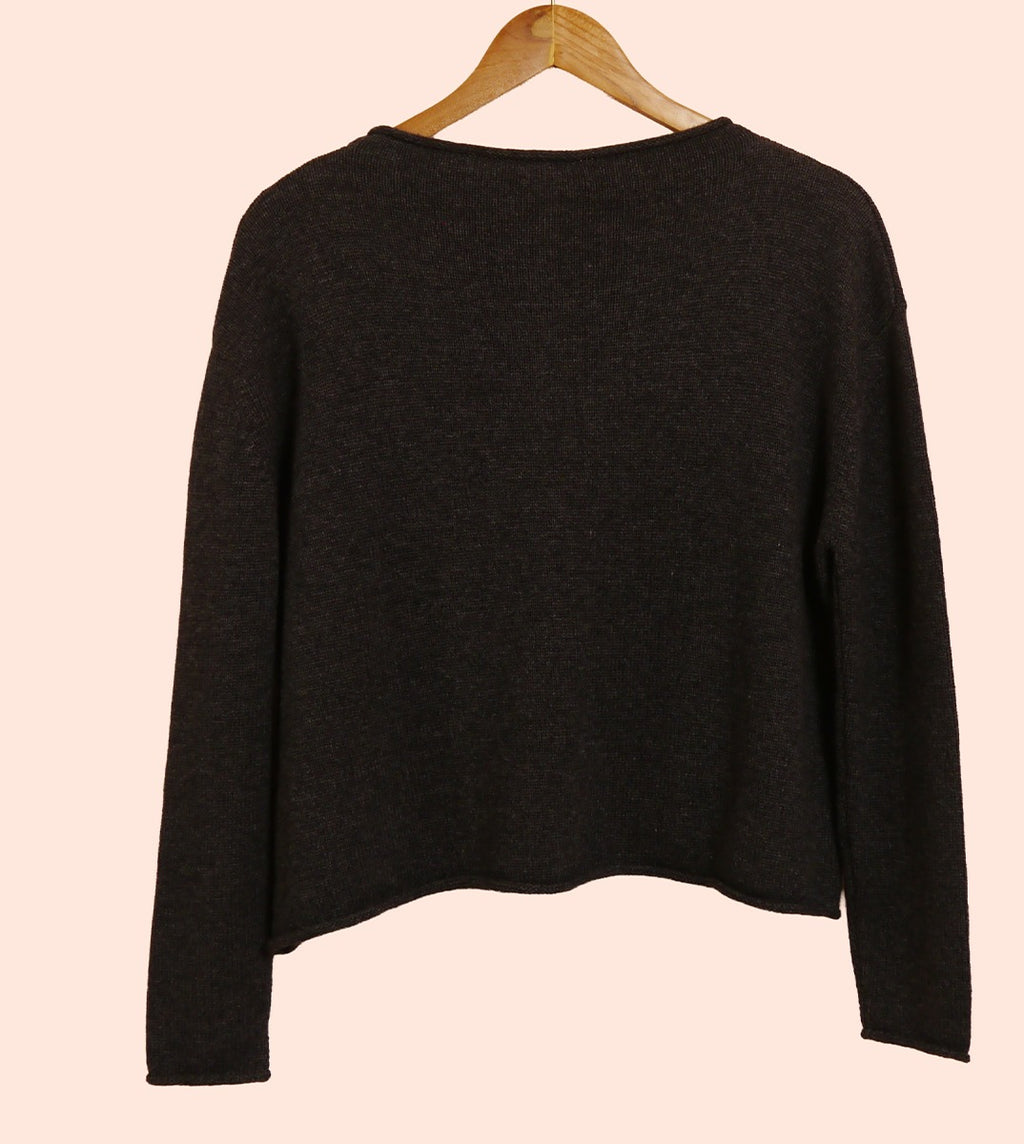 Lambswool/Cashmere Cropped Mock Neck Jumper in Charcoal