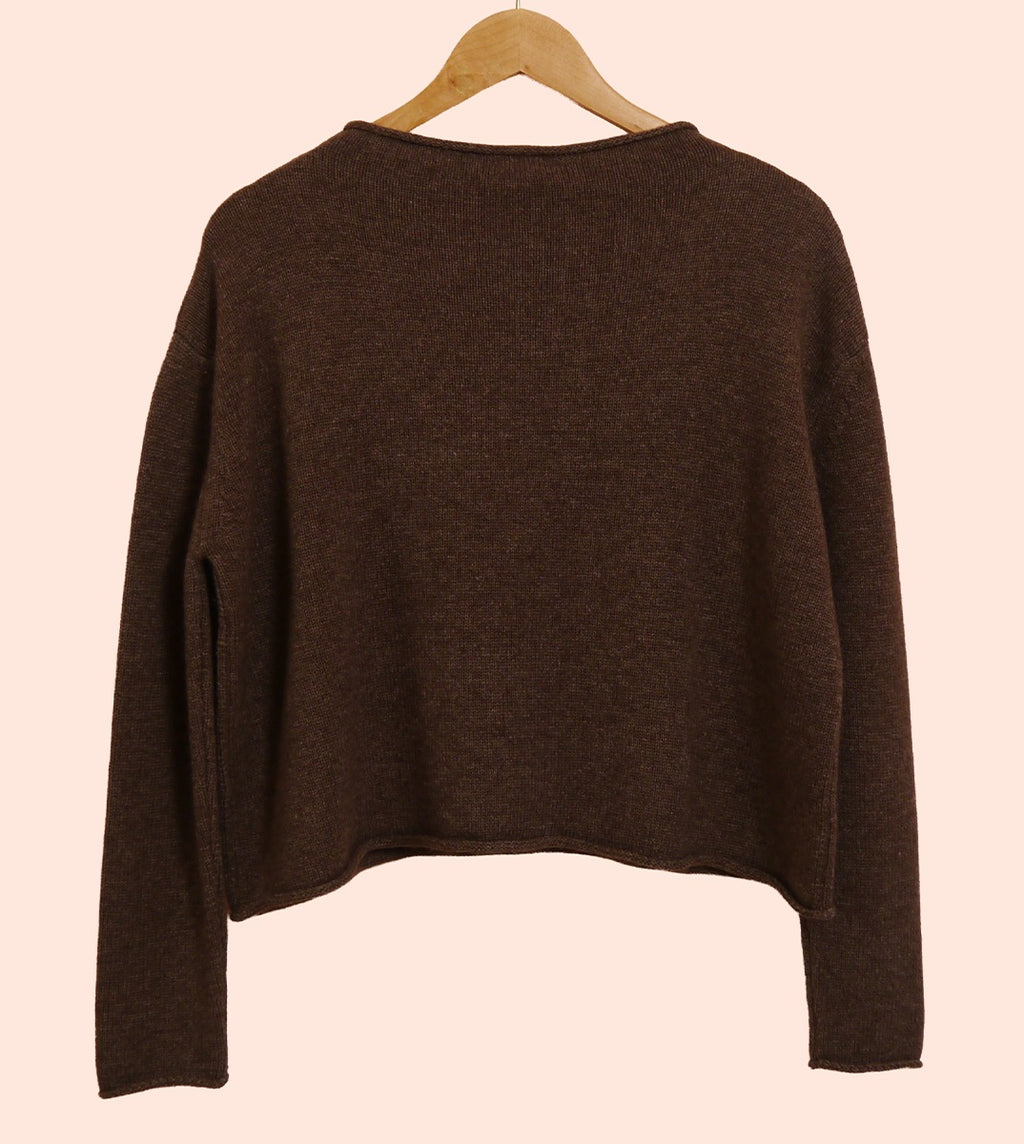 Lambswool/Cashmere Cropped Mock Neck Jumper in Otter