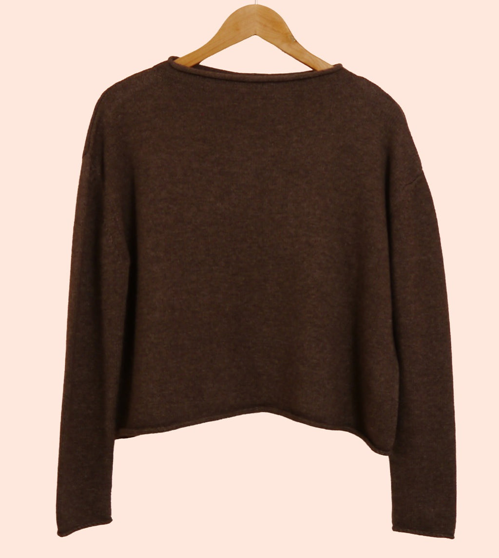 Lambswool/Cashmere Cropped Mock Neck Jumper in Otter