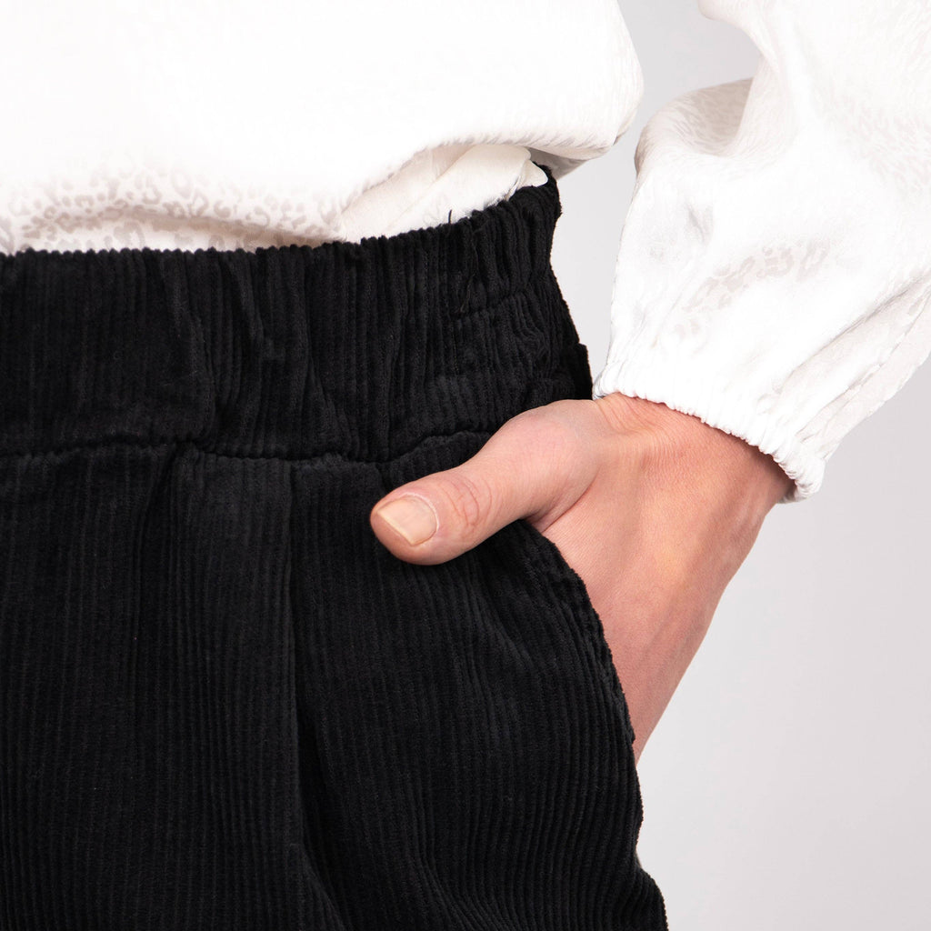 Tapered Leg Black Corduroy Trousers