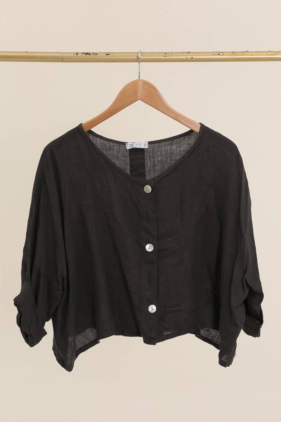 3/4 Sleeve Linen button up Top in Soot