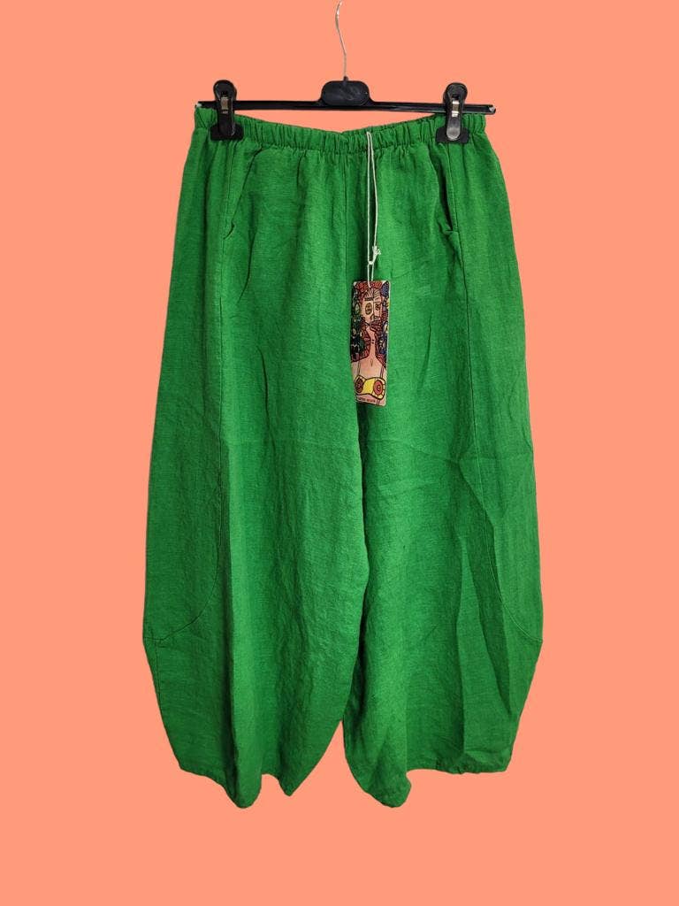 Linen Balloon Trousers in Moss