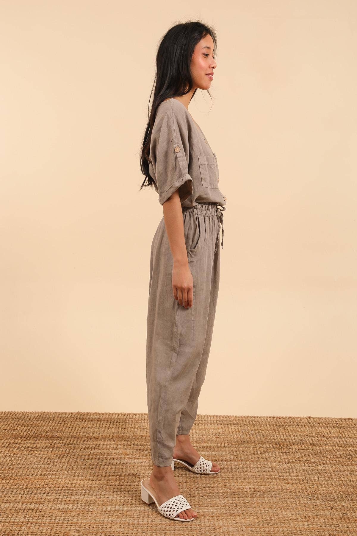 Linen Trousers with Pockets in Forget-Me-Not