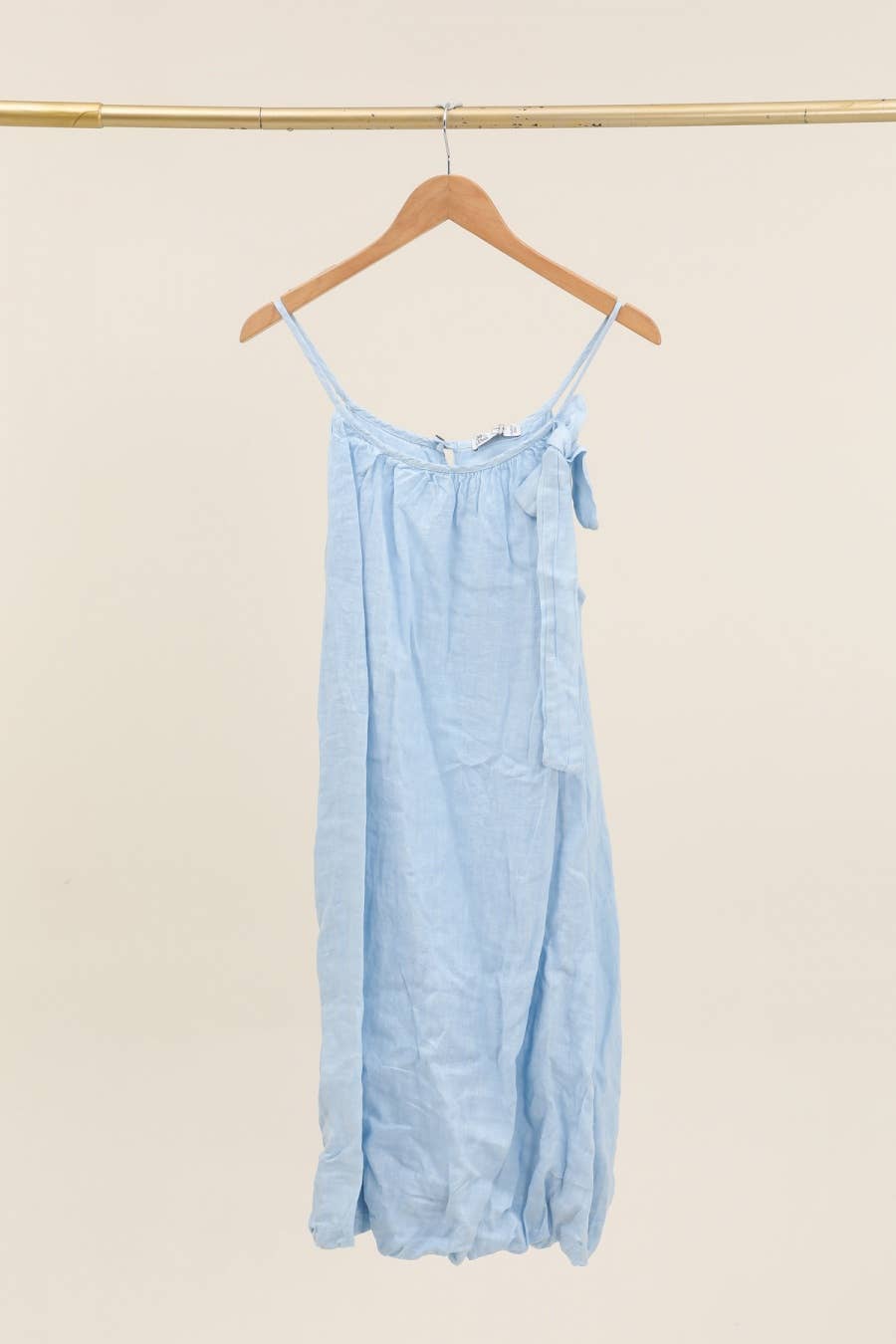 Linen Puff Hem Mini Dress in Sky
