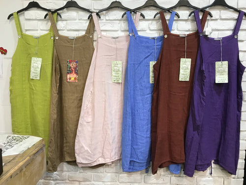 Linen Pinafore Dress in Fox