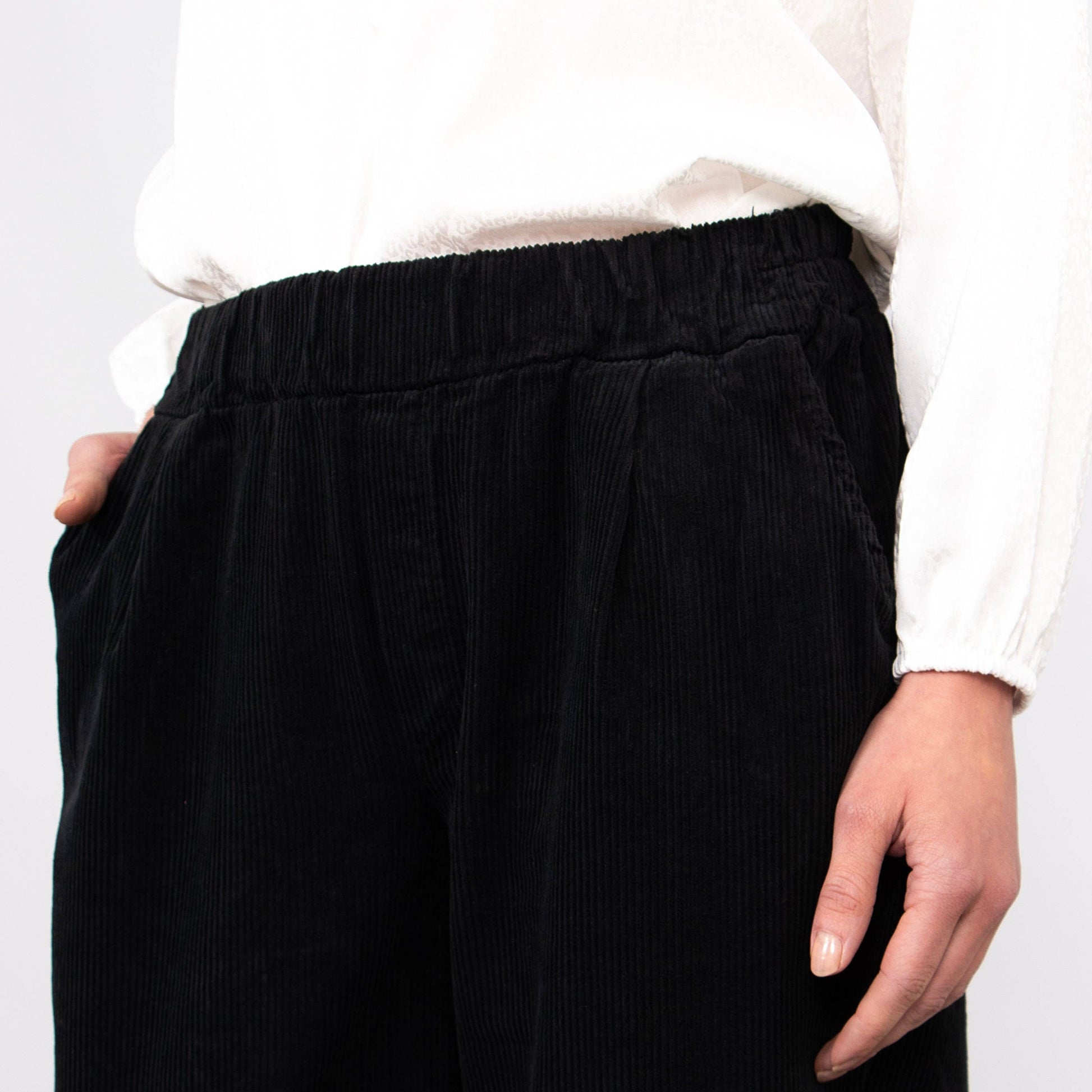 Tapered Leg Black Corduroy Trousers