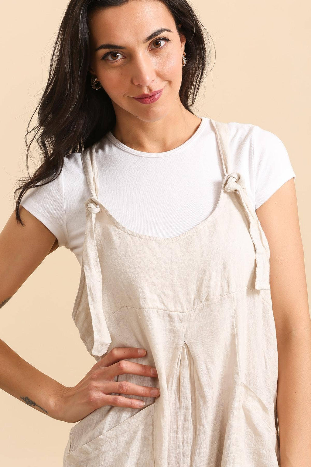 Linen Dungarees with Pockets in Forget-Me-Not