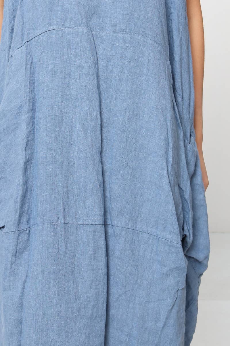 Linen Sleeveless Maxi Cocoon Dress with Pockets in Mole