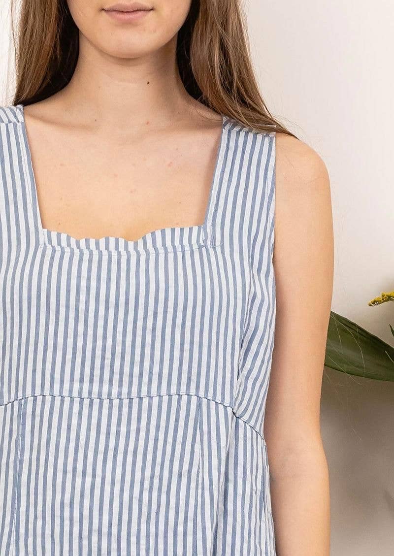 Sleeveless Striped Linen Midi Dress in Mole